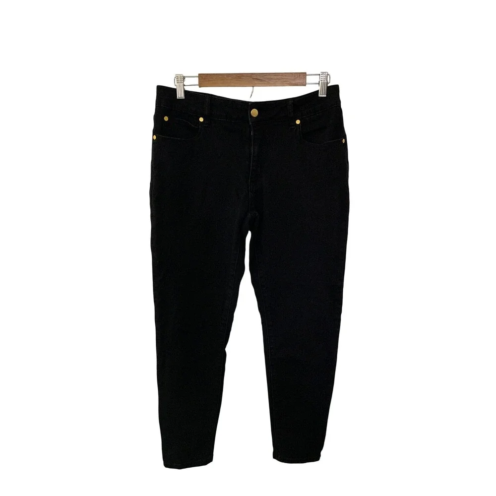 Tahari Premium Denim Womens Black Skinny‎ Jeans Gold Hardware Size 10/30 Ankle